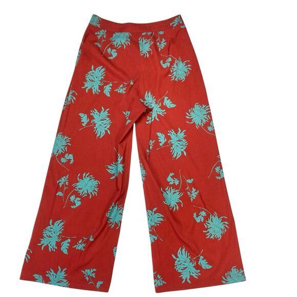Nasty Gal Collection Wide Leg Pants Women 8 Red Floral Boho Beachy Comfy Trouser - Picture 6 of 15